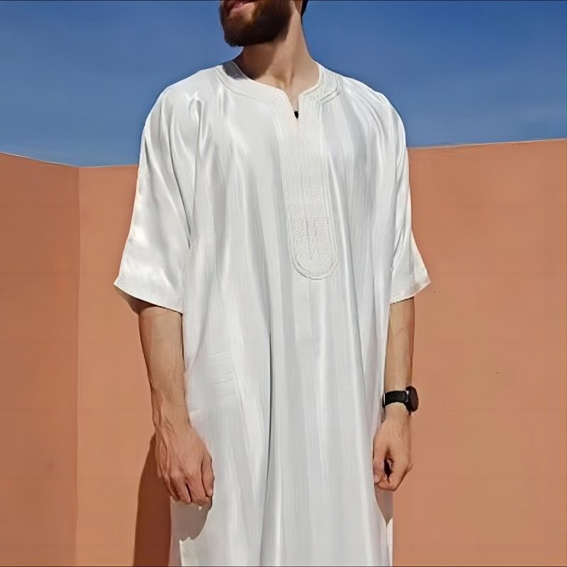 Ropa para hombre, estilo musulmán, bata informal de manga tres cuartos para hombre_voghion.com