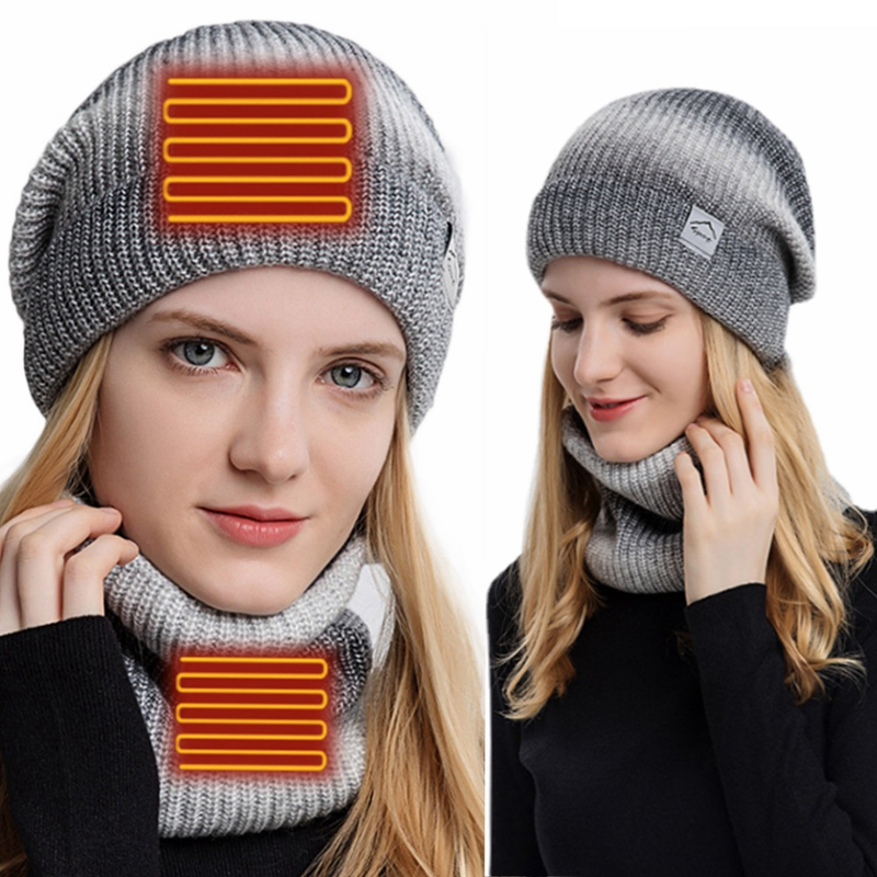 Bekleidungszubehör USB-Elektroheizung Warme Heizmütze Schal Outdoor Strickmütze Schal Zweiteiliges Set Universal Winter Warmer Schal_voghion.com