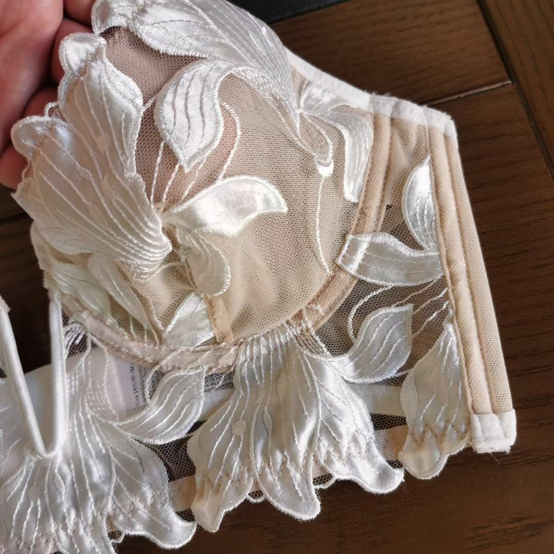 Nuovo reggiseno intimo sexy in pizzo ricamato con scollo a V profondo per donna, con seno grande ultra sottile e piccola arricciatura._voghion.com