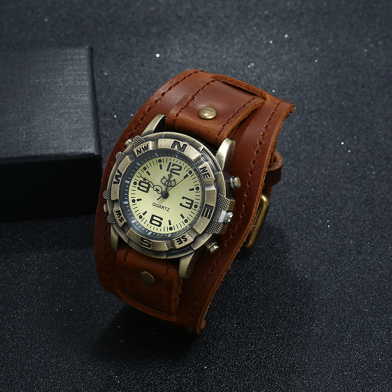 Bracelet de montre en cuir pour homme, style punk rétro, polyvalent, tendance, style hip-hop_voghion.com