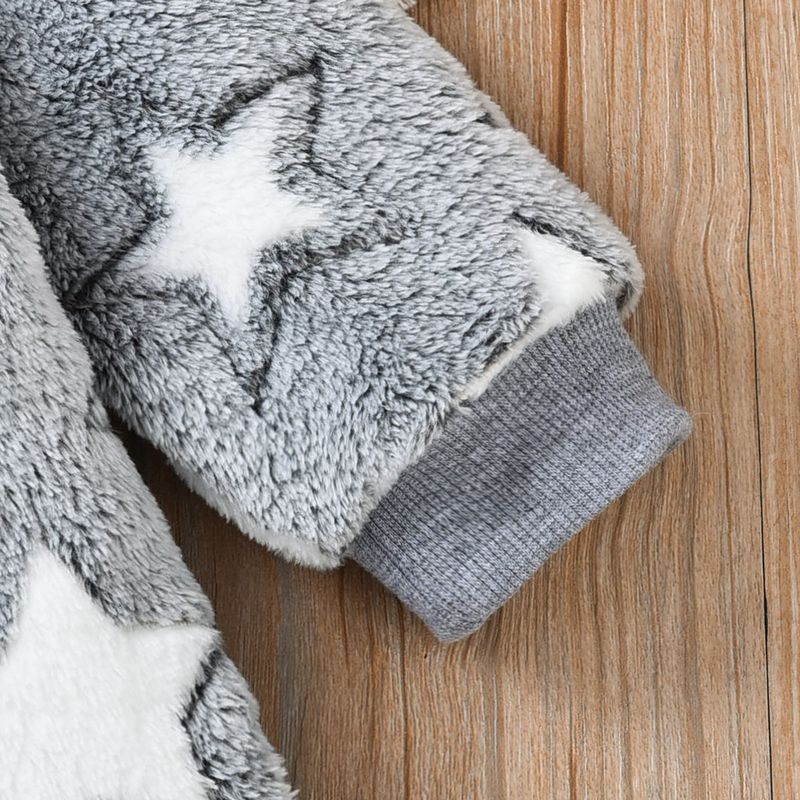 Combinaison polaire à capuche pour bébé Mother & Kids - Douce et chaude, de la naissance à 18 mois (unisexe, gris-blanc)_voghion.com