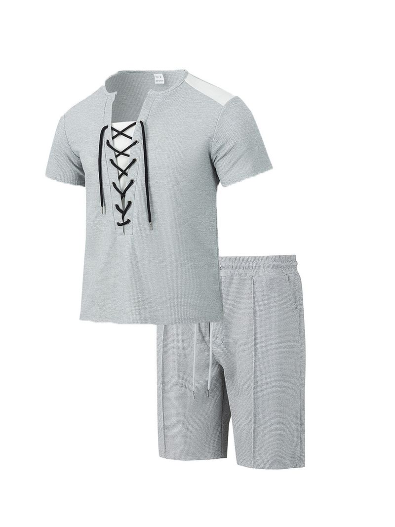 Ensemble décontracté 2 pièces pour homme : short à cordon et t-shirt à col rond | Tenue d'été à manches courtes_voghion.com