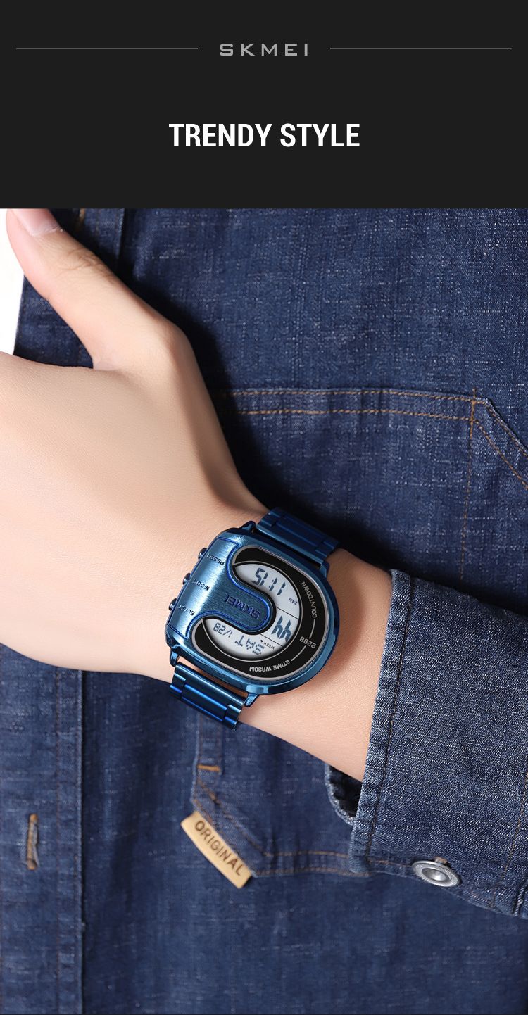 SKMEI Orologio sportivo digitale da uomo con cronometro e display retroilluminato in acciaio inossidabile, impermeabile, con data e allarme, orologio da polso Reloj Hombre_voghion.com