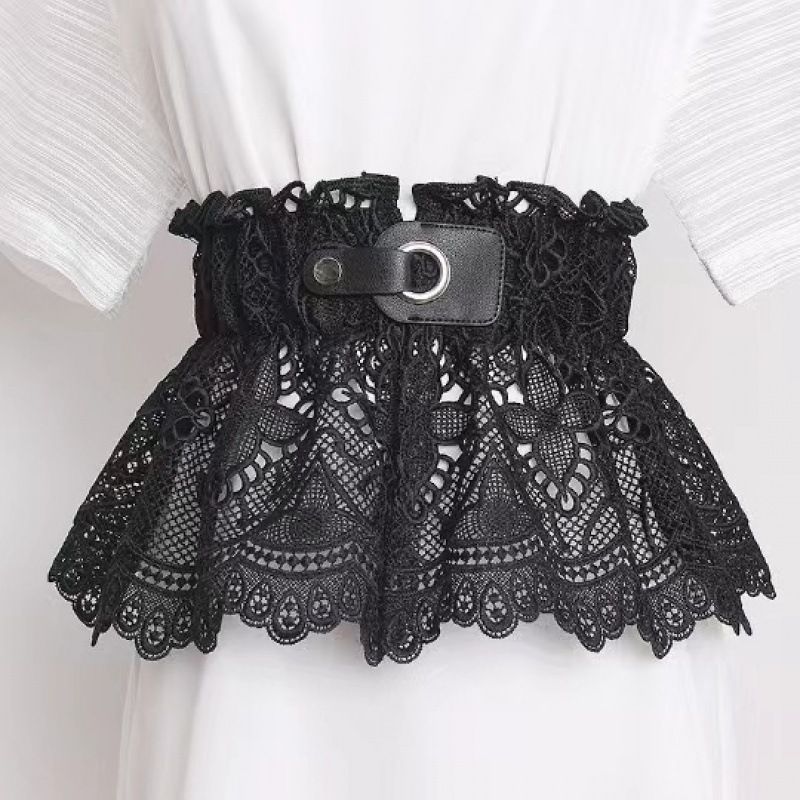 Cintura larga in pizzo testurizzata per donna, cintura elastica in vita, versatile capospalla, abito decorativo con un senso del design_voghion.com