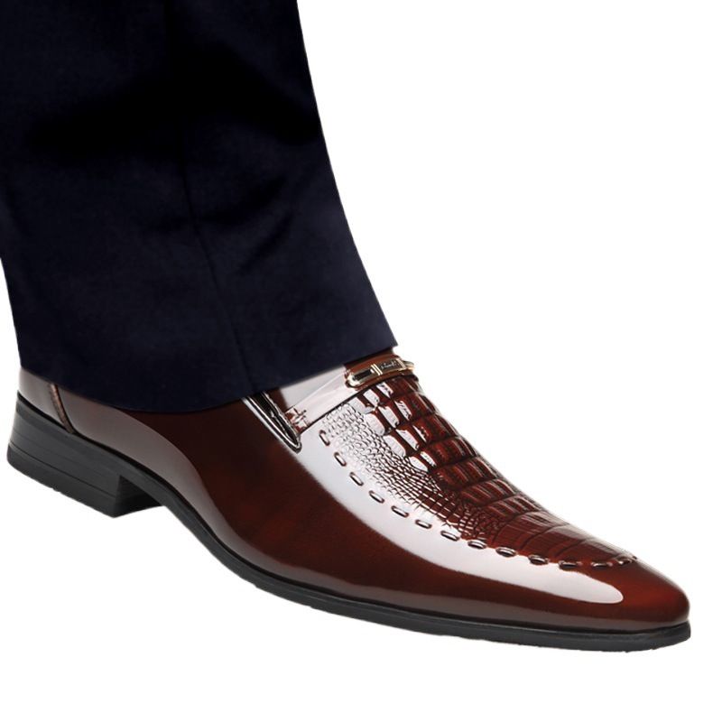 Scarpe da uomo in pelle con punta a punta, vestibilità slim, versatili, extra large, con motivo coccodrillo, di qualità imbattibile._voghion.com
