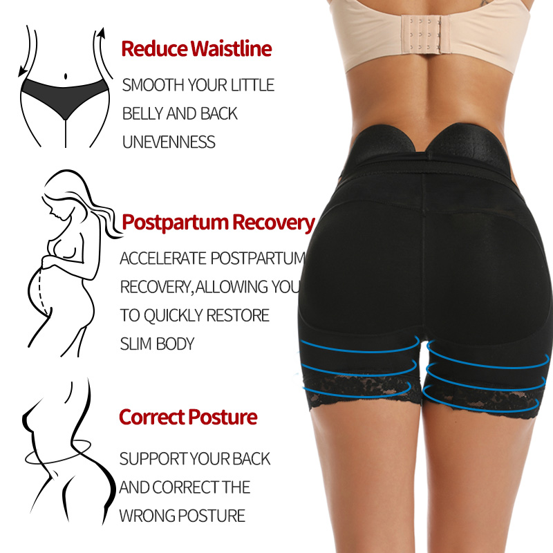 Realzador de cadera botín cintura alta acolchado levantador de glúteos bragas con control de barriga calzoncillos fajas con almohadilla pantalones cortos cuerpo S_voghion.com