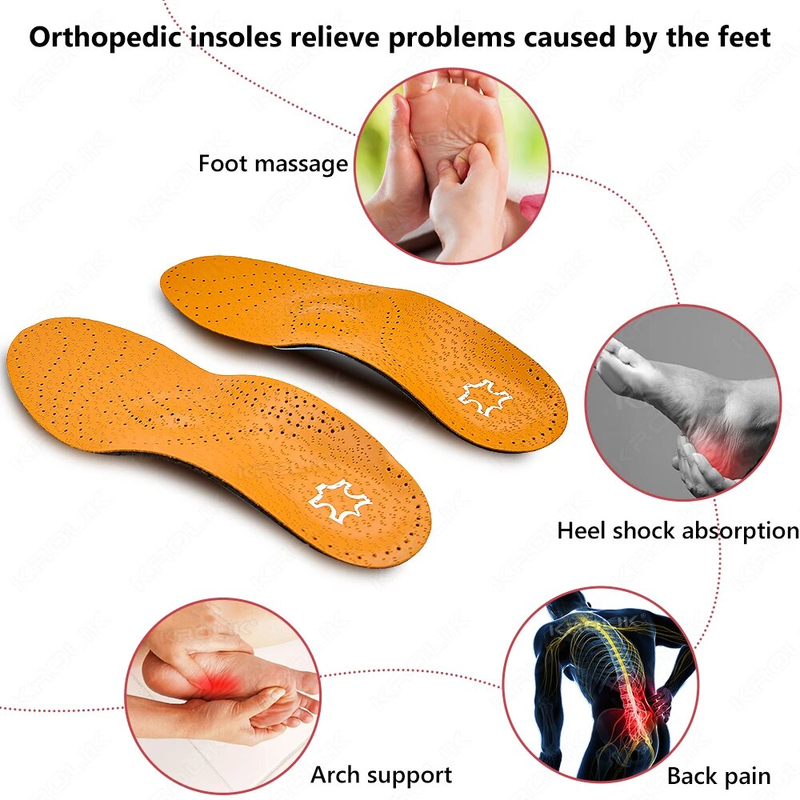 Orthopädische Einlegesohle aus Leder, orthopädische Fußgewölbeunterstützung, Spann, flache Schuhe, Latex, antibakterielles Aktivkohle-Pad, Fußpflege, Unisex_voghion.com