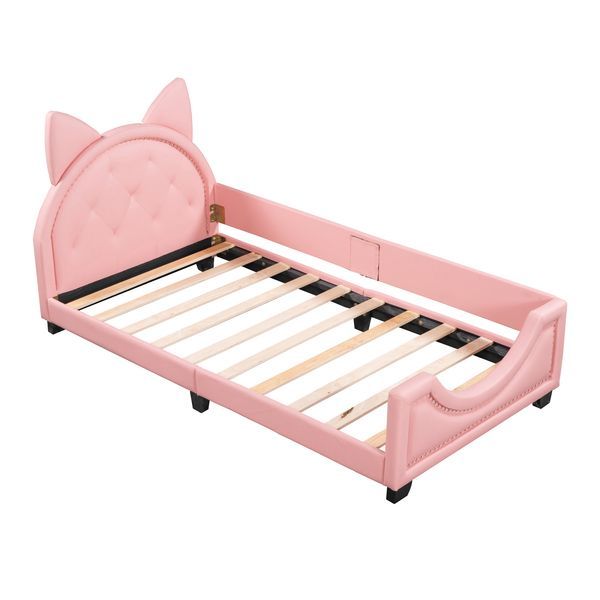 Twin Size Upholstered Daybed With Carton Ears Shaped Headboard_voghion.com