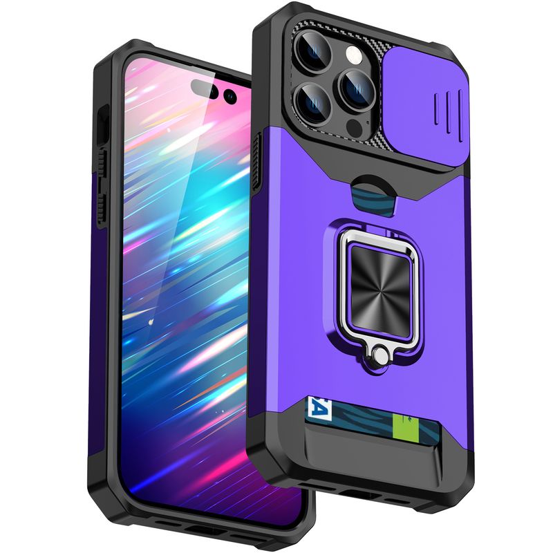 Phone Case & Covers Suitable For IPhone15Promax Mobile Phone Case Card Slot Push Window Ring Anti Fall Two In One Protective Case_voghion.com