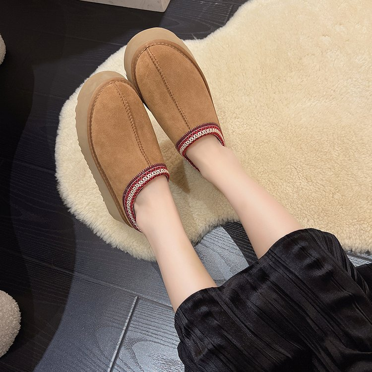 Sapatos femininos botas de neve one step inverno feminino novo estilo couro e pele integrados chinelos fechados plataforma bolo fundo grosso pele sapatos de algodão_voghion.com