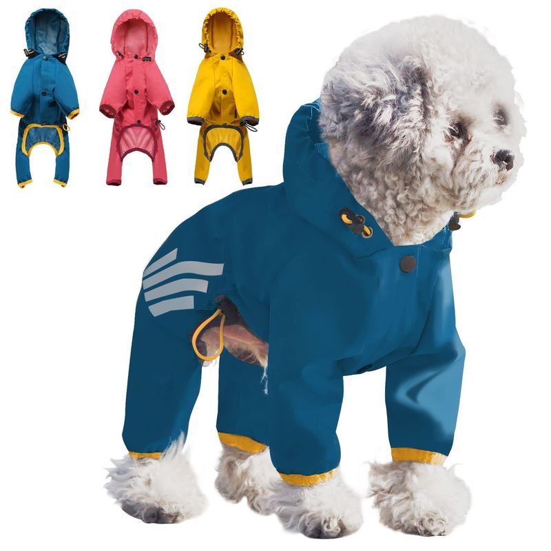 【Scelta colorata】 Impermeabile con cappuccio, impermeabile, per cani, con strisce riflettenti per esterni, per quattro stagioni_voghion.com