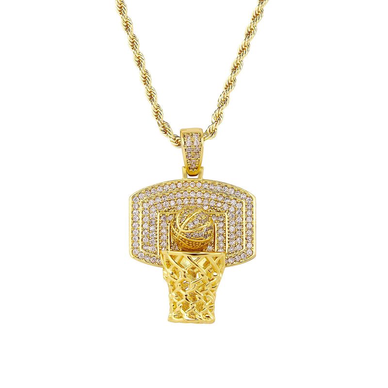 Collana con ciondolo a forma di canestro da basket per uomo e donna - Catena Hip Hop placcata in oro con zirconi cubici, pezzo alla moda per gli appassionati di sport_voghion.com