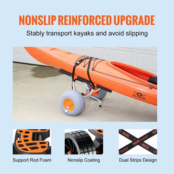Heavy Duty Kayak Cart, Foldable Canoe Trolley Cart With 12'' Tires, Adjustable Width 6.69'-17.32',350 Lb Weight Capacity Kayak Trolley For Kayaks C_voghion.com