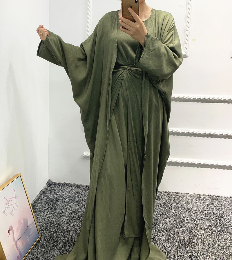 Women's clothing Muslim women's burqa Turkish cardigan robe solid color three-piece set muslim abaya_voghion.com