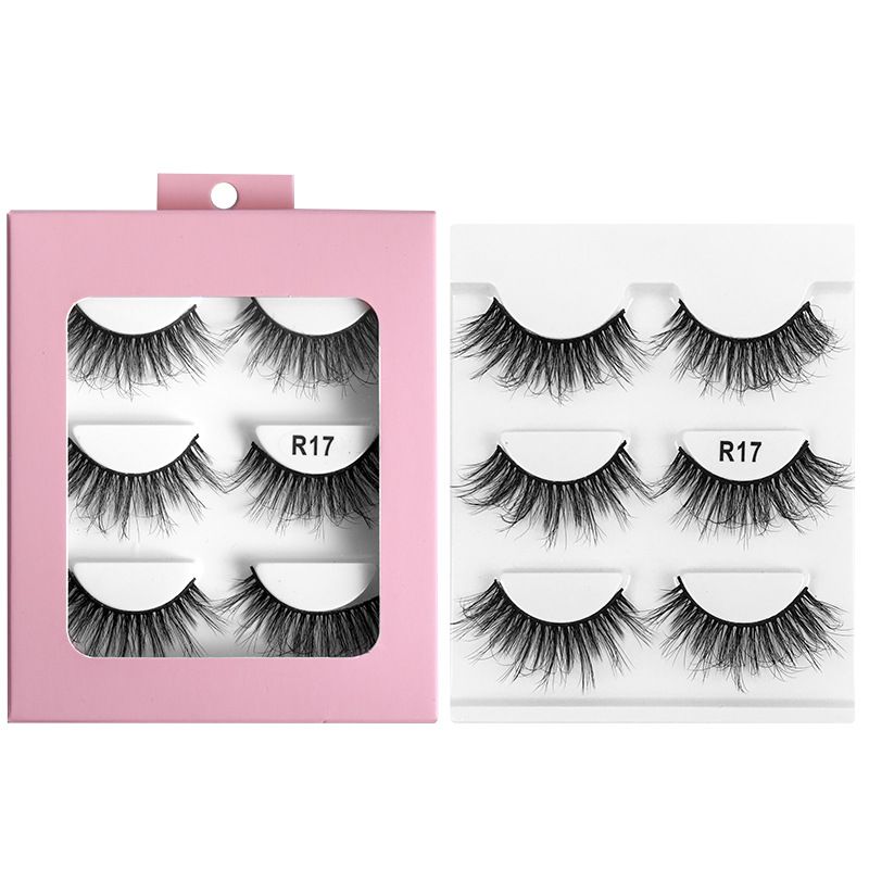 3 Pairs Of Powder Box Daily Natural Synthetic False Long Style Realistic Dense Curled Eyelashes_voghion.com