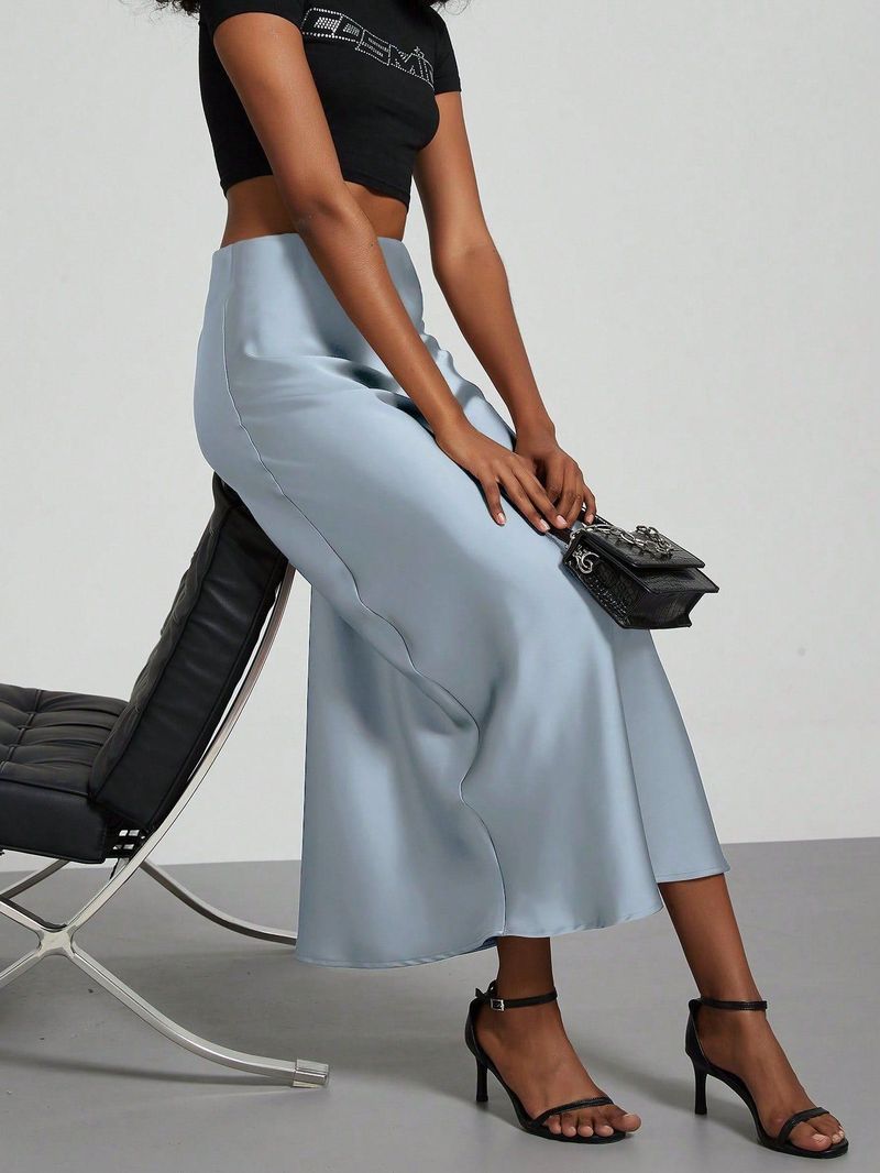 Luxuriöser Satin-Midirock – Hochglänzender A-Linien-Rock für Damen, eleganter Bleistiftrock für Büro und Party mit hochwertigem Fall_voghion.com