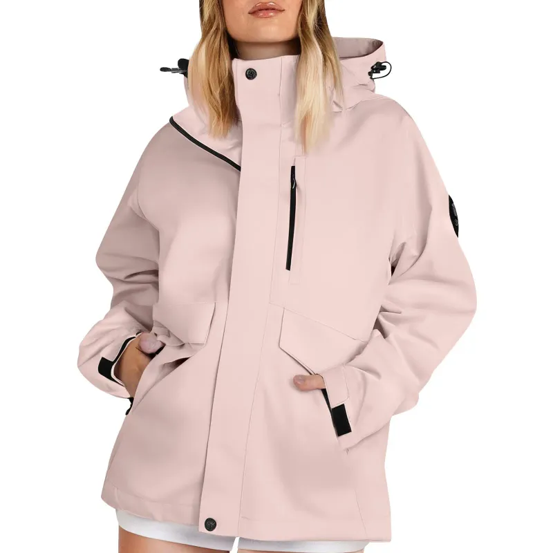 Leichte Wanderjacken für Damen im Herbst, einfarbig, lockere Windjacke mit Kapuze, winddicht, wasserdicht, für den Außenbereich, Regenjacken_voghion.com