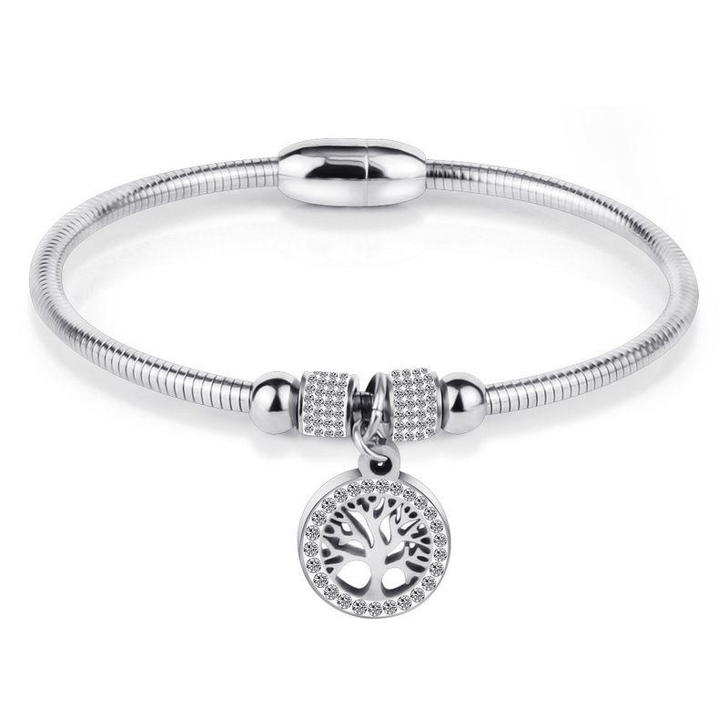 Bracelet Arbre de vie en titane et acier inoxydable avec diamants incrustés, pierre magnétique, pour femme_voghion.com