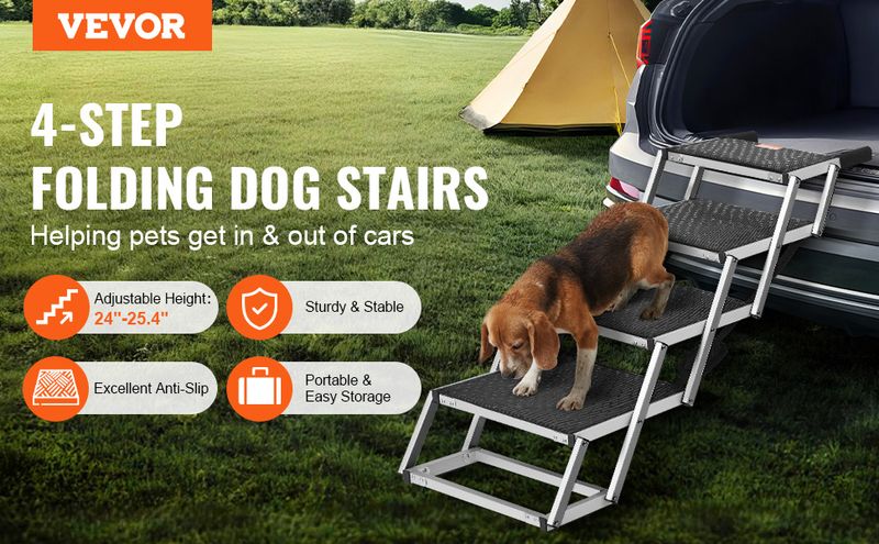 VEVOR Dog Stair for Cars 4-step Folding Dog Steps Aluminum Loads up to 150 lbs_voghion.com