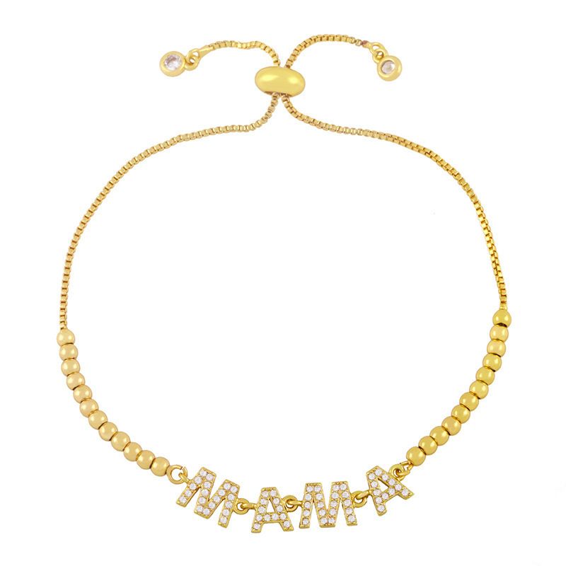 Bracelet pour la fête des mères, nouveau modèle, créatif, micro pavé de zircons, épissure de lettres, réglage par traction, sensation haut de gamme_voghion.com