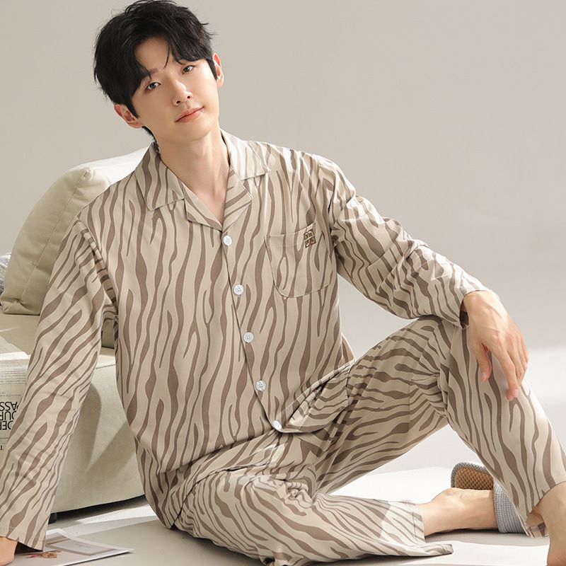 Men's sleepwear, pure cotton spring and autumn long sleeves, 2024 new style, high-end, plus size loose men's home suit_voghion.com