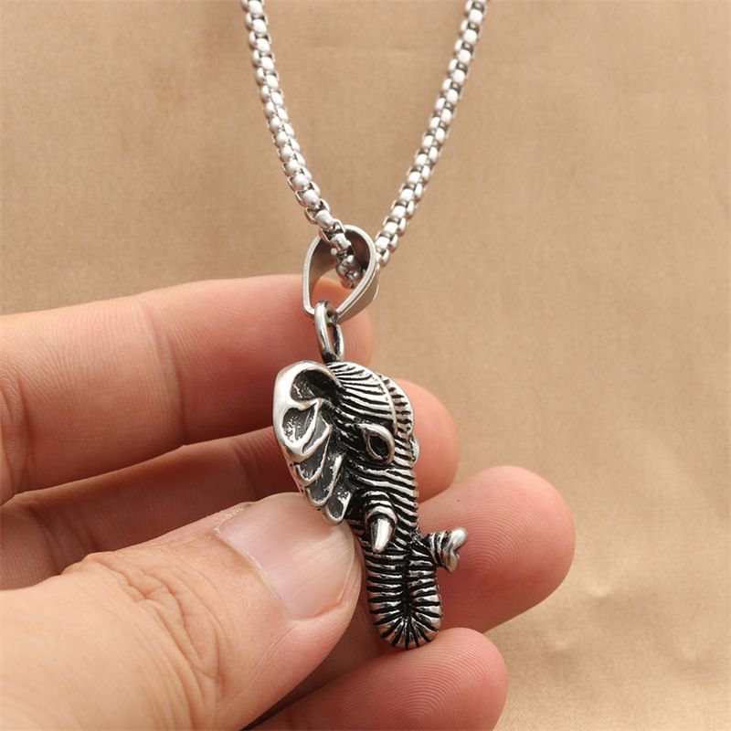 Mens Boys Animal Elephant Head Pendant Necklace Stainless Steel For Men Punk Retro Vintage Cool Father's Day Dad Gift_voghion.com