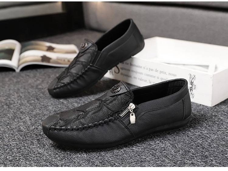 Herrskor Four Season Single Shoes, Retro dragkedja, Casual läderskor, Herrskor, Slip-On, Lata skor_voghion.com