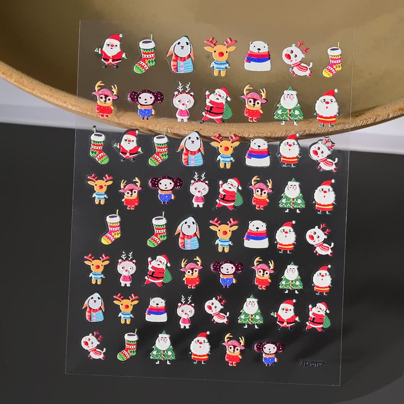 Christmas Embossed Nail Decals - 5D Naked Sheet | 3D Santa Snowman Snowflake Cartoon Relief Stickers_voghion.com