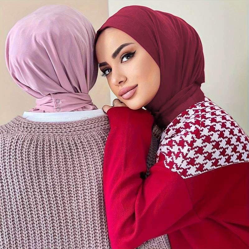 Hijab-Schal aus Modal-Baumwolle – Kopfbedeckung für Frauen aus dem Nahen Osten mit 3-Knopf-Krawatte (atmungsaktive Innenmütze und Abdeckung im malaiischen Stil)_voghion.com