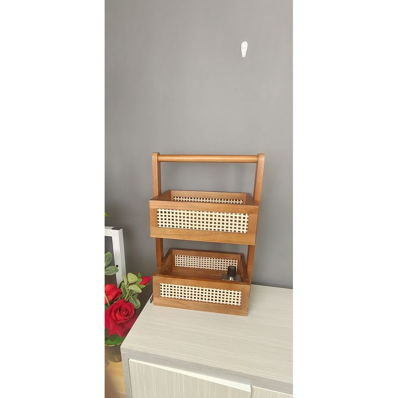 Cestino portaoggetti da cucina e bagno in legno massello a doppio strato, multistrato, per snack da scrivania, frutta e verdura_voghion.com