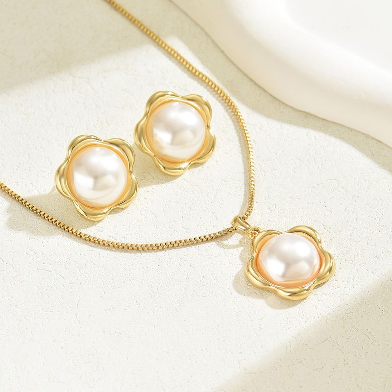 Long Geometric Pearl Necklace Set With Earrings | European & American Style | Inlaid Pearl Design For Women_voghion.com