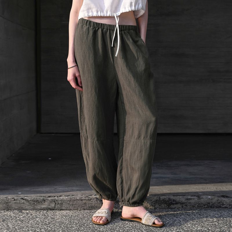 Suitable For All Seasons Old Money Style Tencel Linen Lantern For Women 25 Spring Summer New Loose Nine-point Elastic Waist Commuter Casual Pants_voghion.com