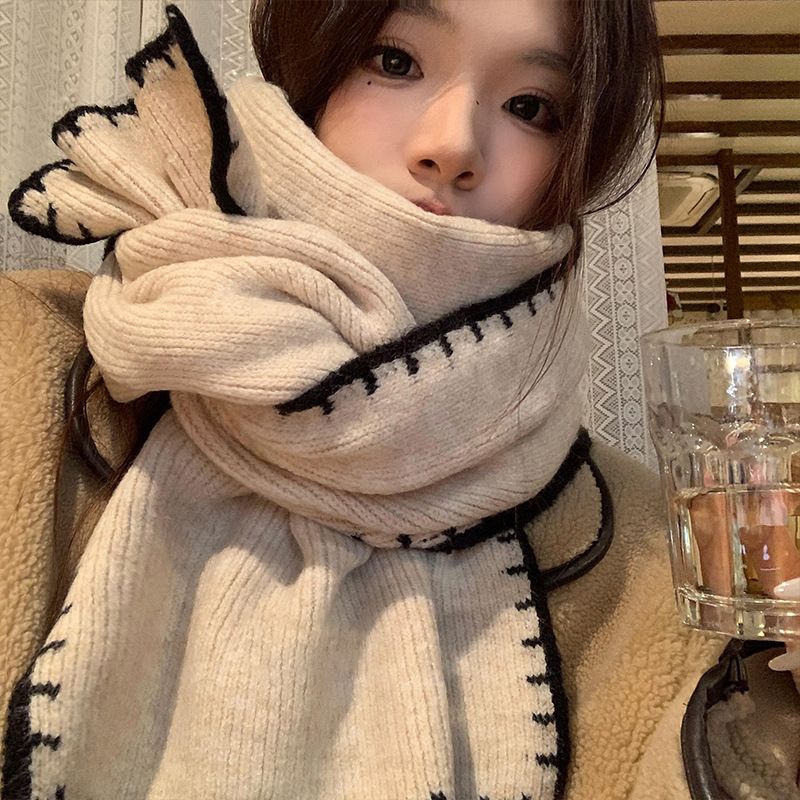 Angola Red Cashmere Lock Edge High Grade Knitted Wool for Students and Couples, Winter Warm Scarf_voghion.com