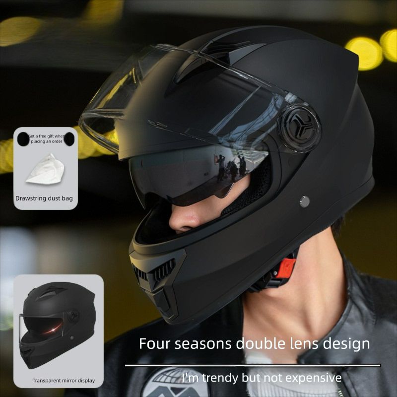 Elektromotorrad für Herren, Integralhelm für vier Jahreszeiten, warmer Doppelspiegel-Schutzhelm für Damen im Winter_voghion.com