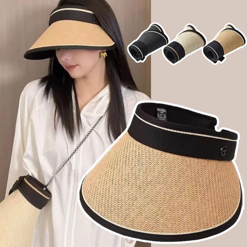 New Arrivals Foldable Fashionable Casual Straw With Protection Travel Beach UV Cycling Outdoor Sun Women Hat Suns W9A8_voghion.com