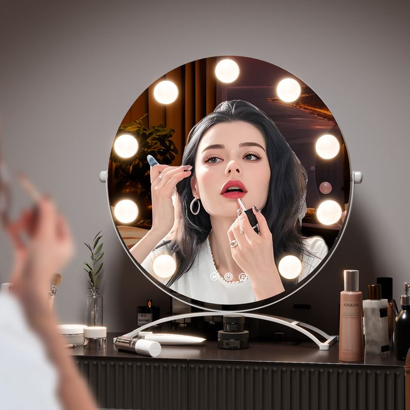 Round Vanity Mirror With LED Lights Hollywood Dressing Table Make Up White-1_voghion.com