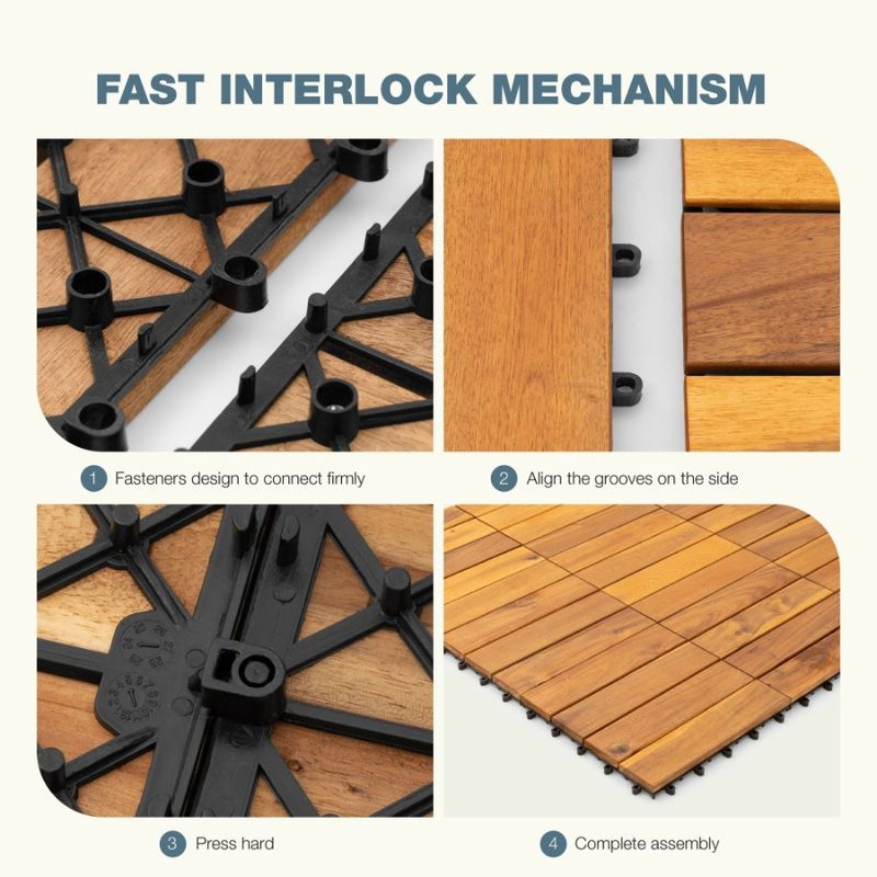 Piastrelle per pavimenti Patio Balcone 10 pezzi per interni Acacia × Pavimentazione ad incastro Piscina 11.8 Legno 11.8 Giardino Esterno Impermeabile_voghion.com