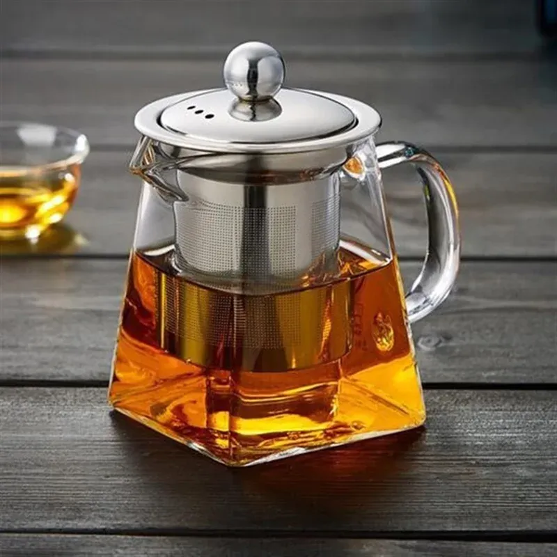 Heat Resistant Glass Teapot With Stainless Steel Coffee Infuser Heated Container Tea Pot Good Clear Kettle Square Filter Baskets_voghion.com