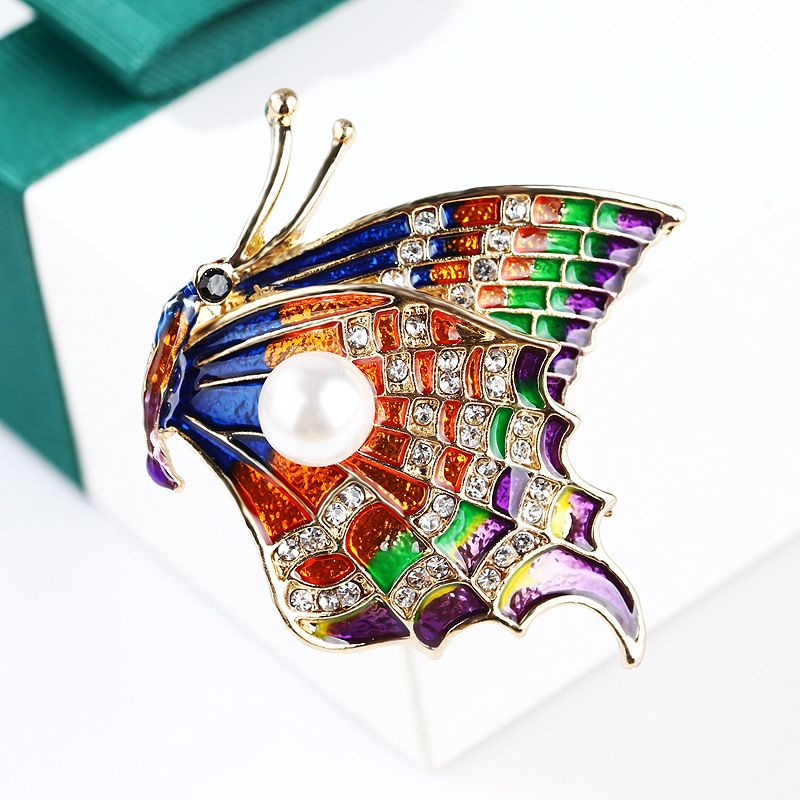 Versione coreana della nuova moda goccia di olio lega smalto farfalla perla carino insetto spilla spille accessori_voghion.com