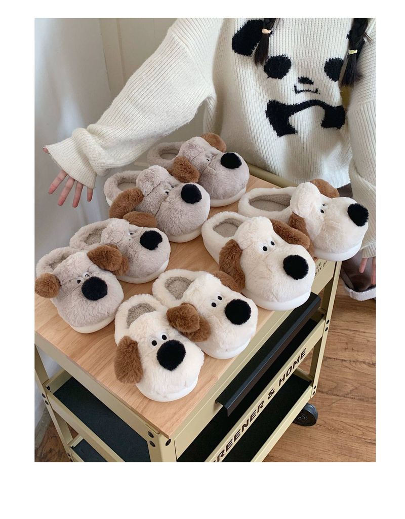 Autunno e inverno casa calda camera da letto morbido fondo mese scarpe nuovo cane peluche testa di panino pantofole di cotone_voghion.com