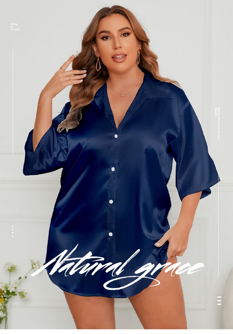 Large Size Ice Silk Nightdress Women's Loose Short Sleeve Shirt Skirt Loungewear Women's_voghion.com