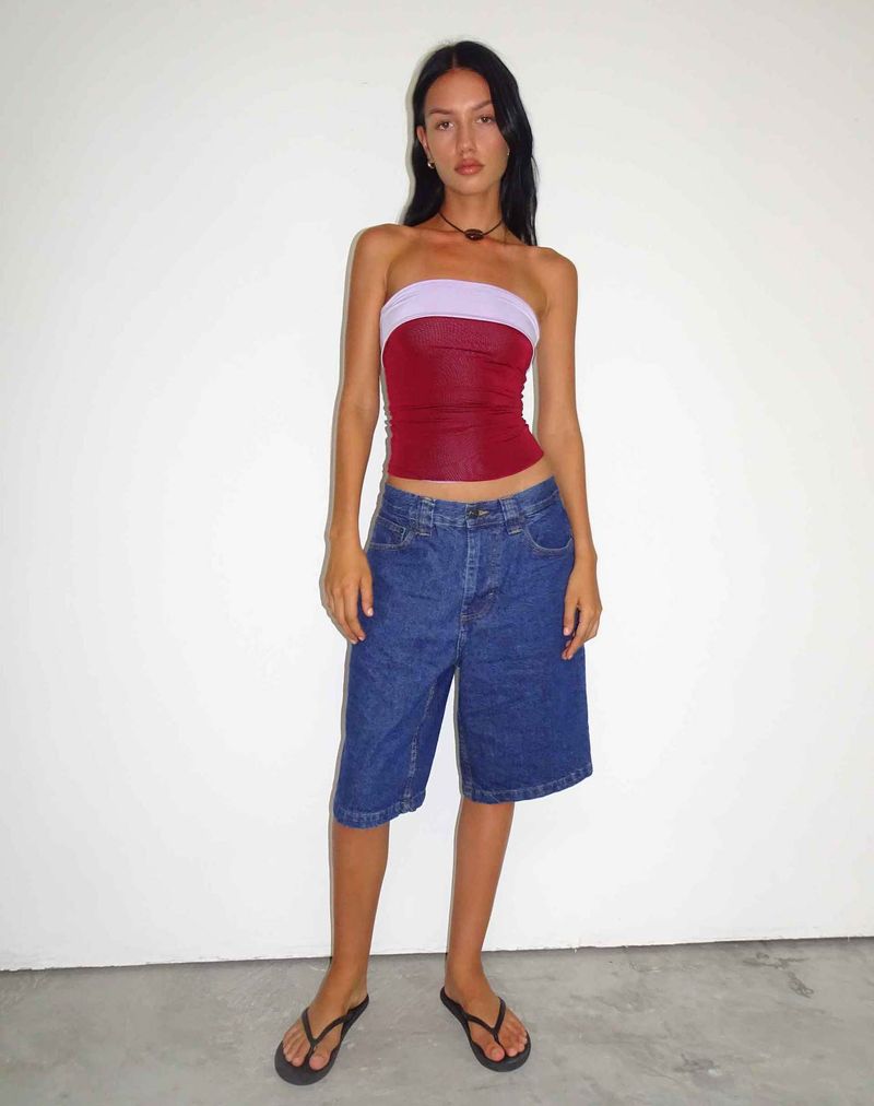 Pantaloni Capri a vita media in denim lavato vintage per donna - Comodi pantaloncini casual a gamba dritta (S-XXL, blu classico/nero)_voghion.com