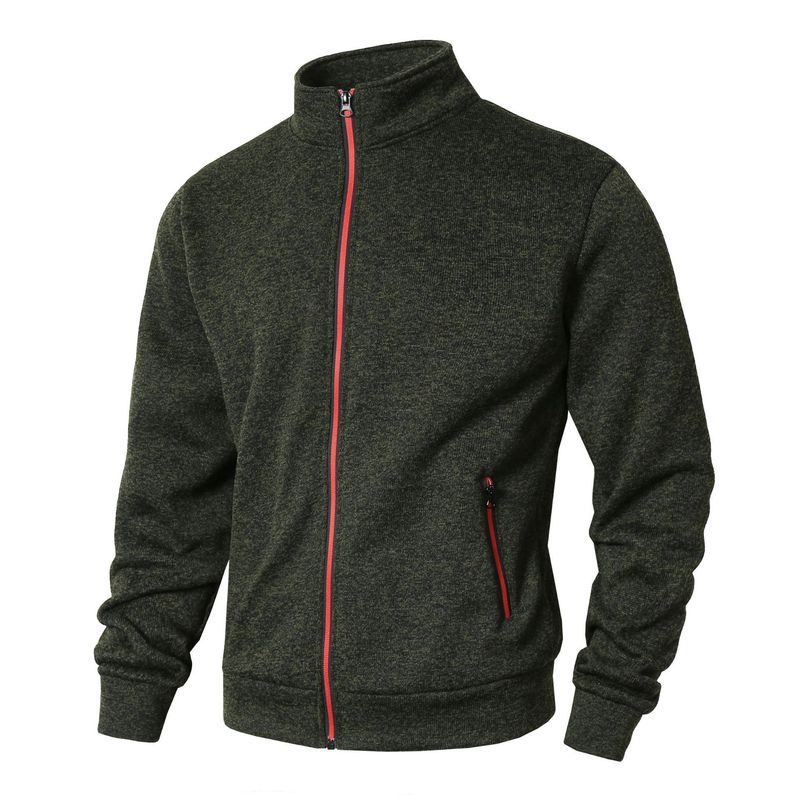 Heren sweatshirt met opstaande kraag, fleecevoering en gebreide cardigan – lichtgewicht polyestermix, slim fit, sportief casual (zwart, donkergrijs, lichtgrijs)_voghion.com