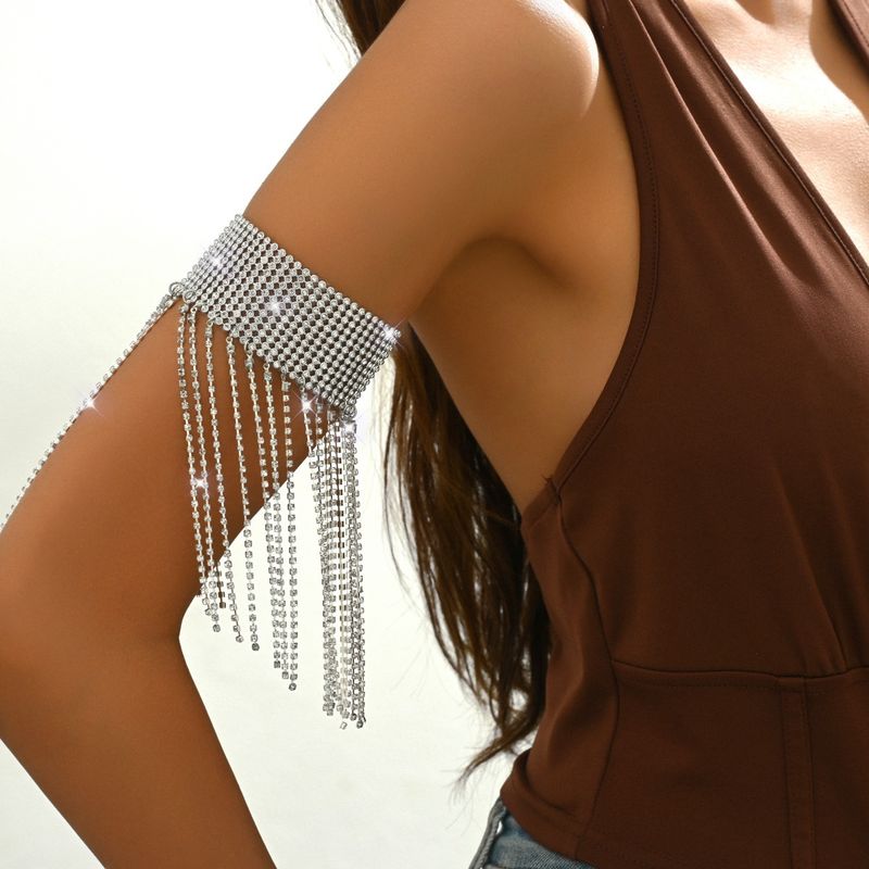 Anello da braccio con strass lucenti, moda sexy e di lusso, intarsiato con diamanti pieni, catena con nappa brillante, accessori per feste_voghion.com