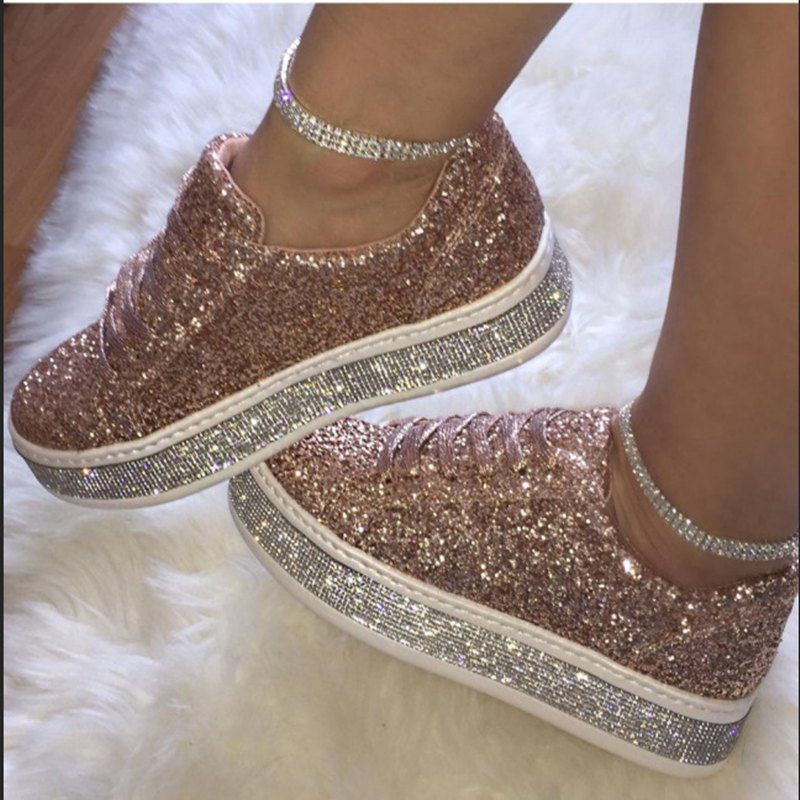 Lässige, flache Boardschuhe für Damen mit Strasssteinen und Schnürung_voghion.com