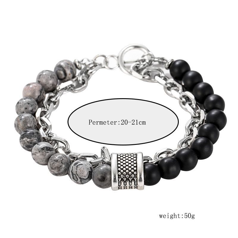 Fashionable Frosted Stone Chain Combination Men's Bracelet_voghion.com