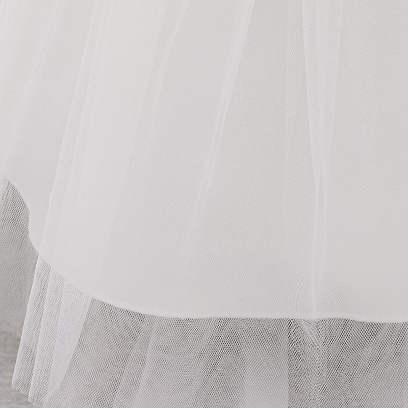 Boho Chic Christening Dress (70-110cm/6M-3Y) | Asymmetric Straps Tulle Gown With Lace Trim | Unique Straps Design For Baptism & 1st Birthday_voghion.com