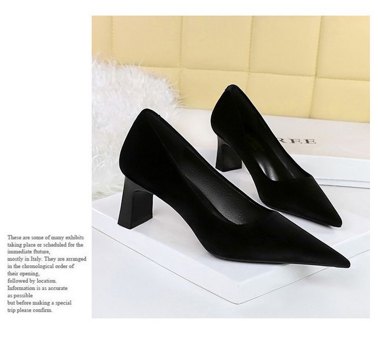 6188-9 Zapatos sencillos de moda para banquetes, de tacón alto y grueso, de gamuza y terciopelo del oeste, con boca poco profunda y puntiagudos_voghion.com