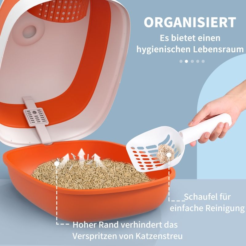 Katzentoilette con deckel und streuschaufel, bis 5kg, bianco/arancione_voghion.com