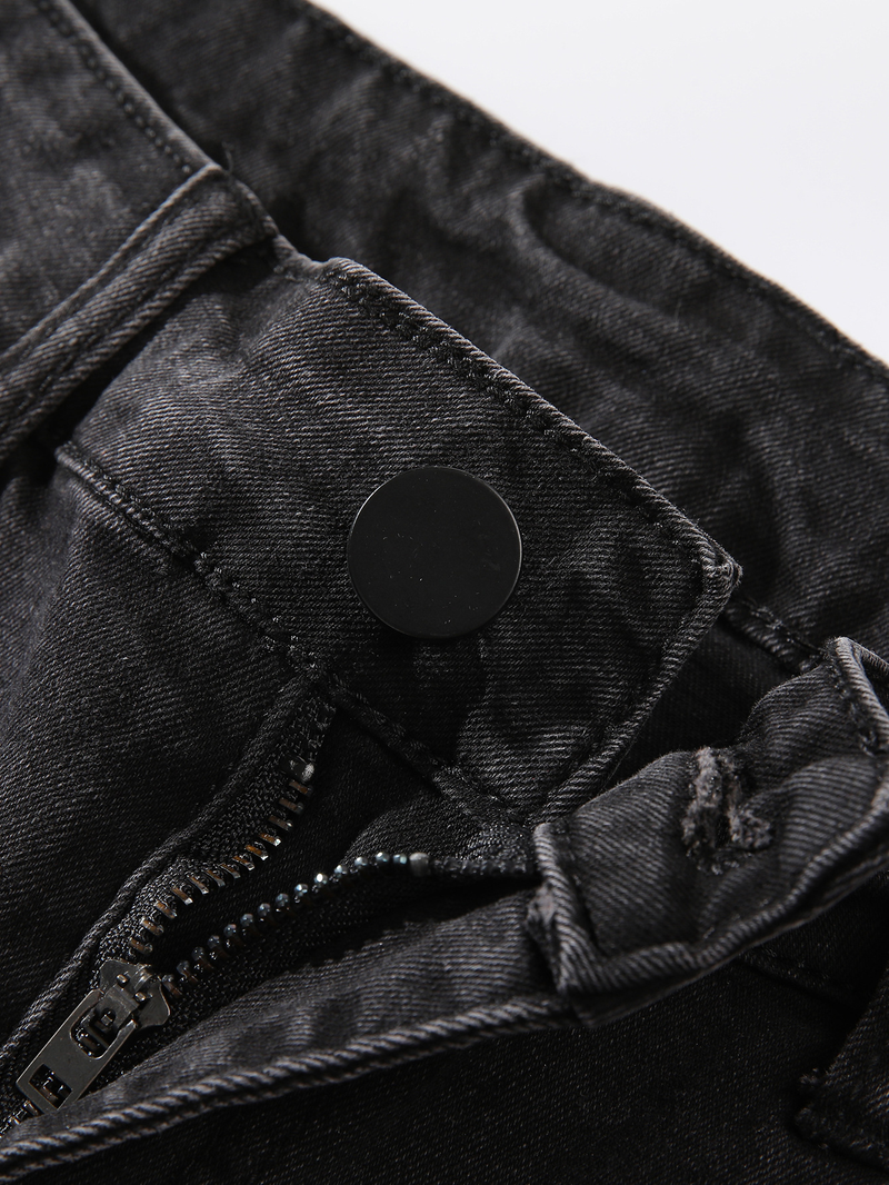 Slim Fit Ripped Cotton Jeans, Men's Casual Street Style Distressed Mid Stretch denimbukser for vårsommer_voghion.com